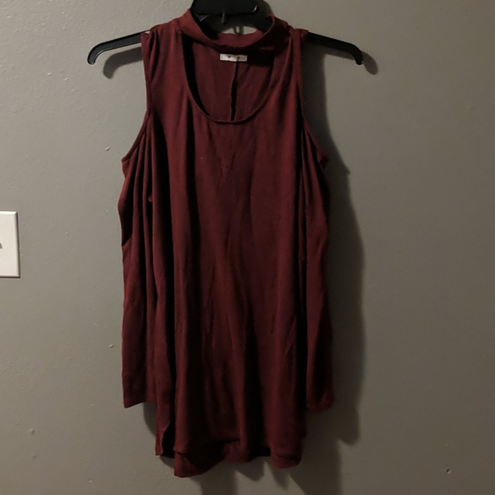 Cold-shoulder Choker Long Sleeve Top